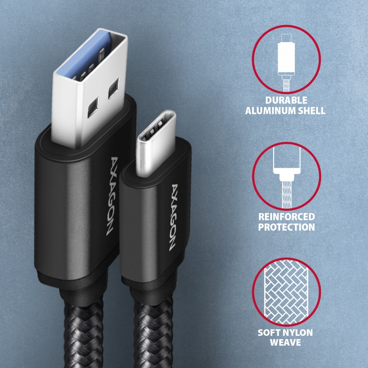 USB-C / USB-A kabel UGREEN BUCM3-AM20AB, 2m, 3A, ALU 3