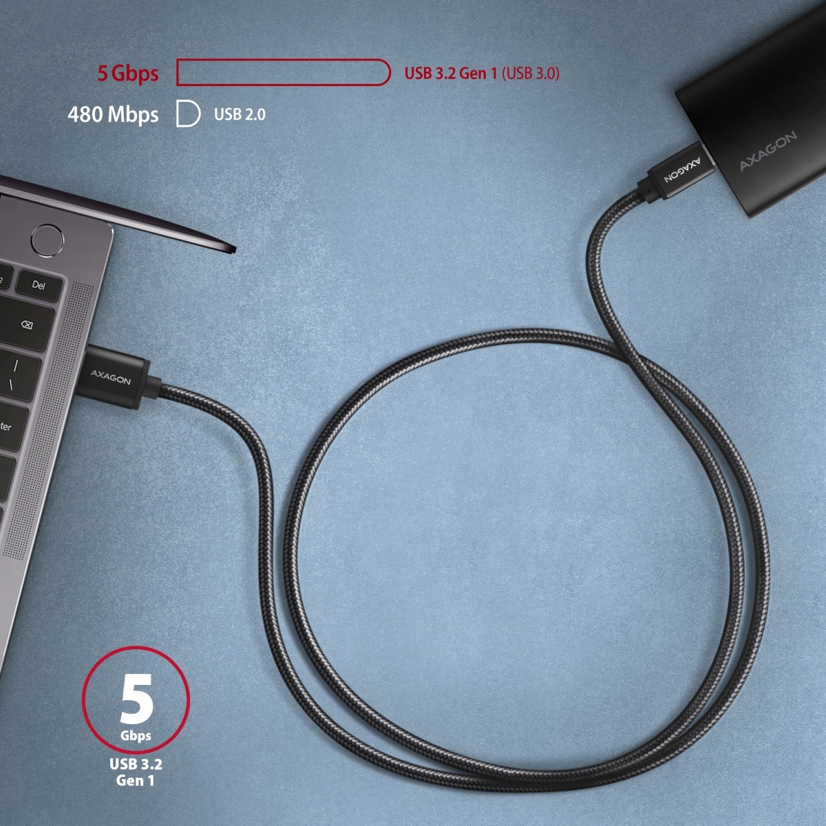 USB-C / USB-A kabel UGREEN BUCM3-AM20AB, 2m, 3A, ALU 5