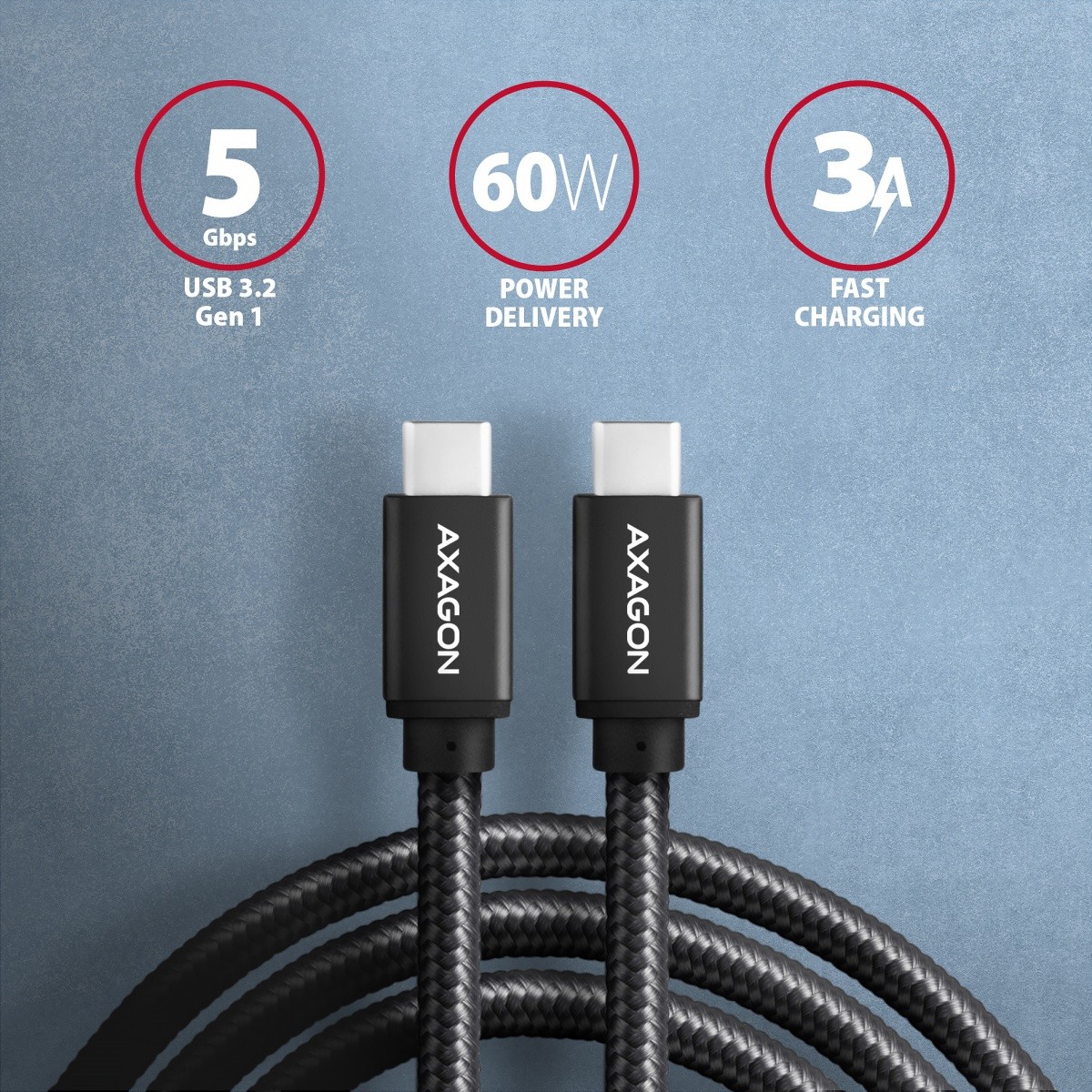 USB-C kabel BUCM3-CM20AB, 3.2 Gen 1, 2m, PD 60W, 3A, ALU oplet, črn 2