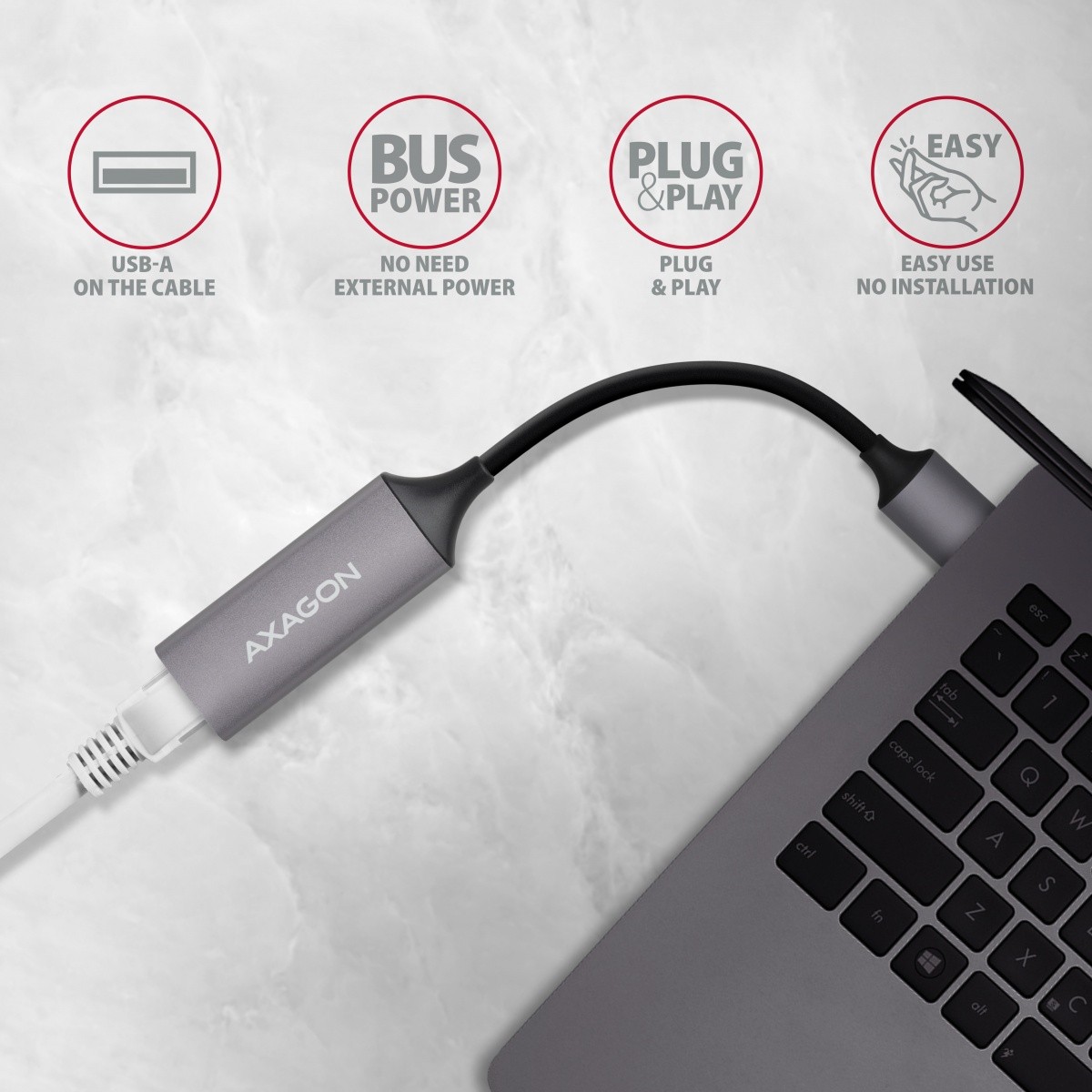 Gigabit Ethernet adapter ADE-TR, USB-A 3.2 Gen 1, ALU, titan siva 4
