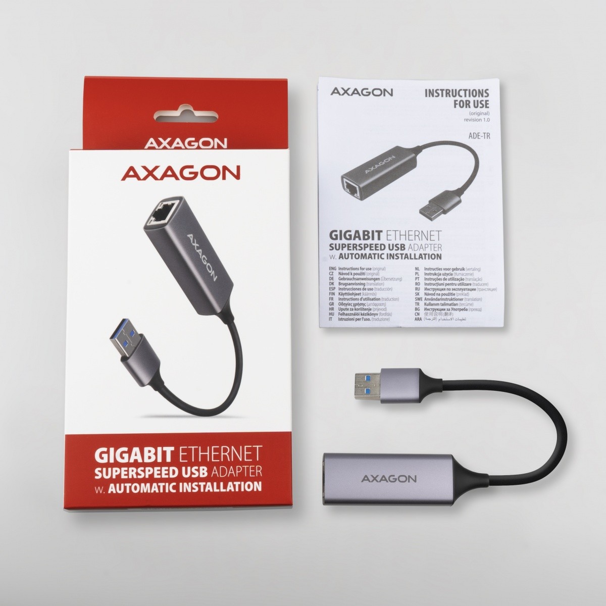 Gigabit Ethernet adapter ADE-TR, USB-A 3.2 Gen 1, ALU, titan siva 7