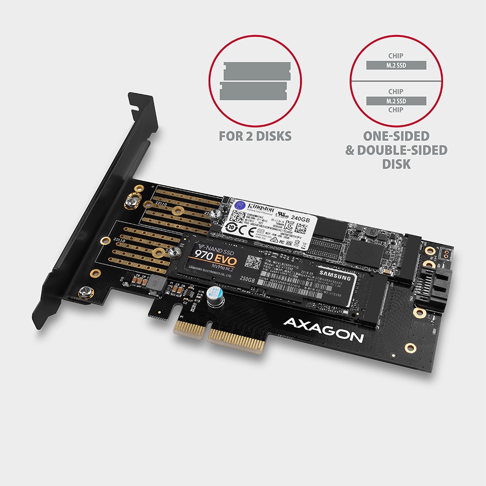 Notranji adapter PCIe x4 PCEM2-D za 1x M.2 NVMe + 1x SATA B-key 3