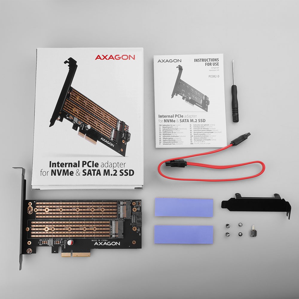 Notranji adapter PCIe x4 PCEM2-D za 1x M.2 NVMe + 1x SATA B-key 8