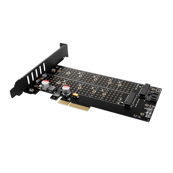 Adapter PCIe x4 PCEM2-DC za 1x M.2 NVMe + 1x SATA, z hladilnikom 3