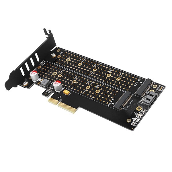 Adapter PCIe x4 PCEM2-DC za 1x M.2 NVMe + 1x SATA, z hladilnikom 4