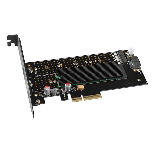 Adapter PCIe x4 PCEM2-DC za 1x M.2 NVMe + 1x SATA, z hladilnikom 5