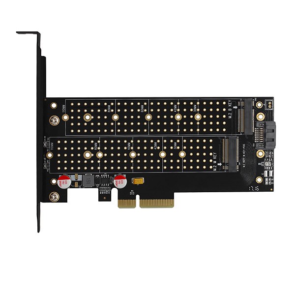 Adapter PCIe x4 PCEM2-DC za 1x M.2 NVMe + 1x SATA, z hladilnikom 6