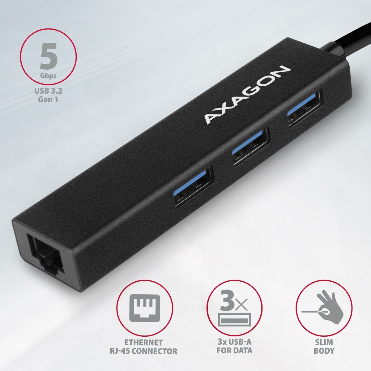 Večnamenski USB hub HMA-GL3A, 4v1, 5Gbps, 3x USB-A + GLAN 2