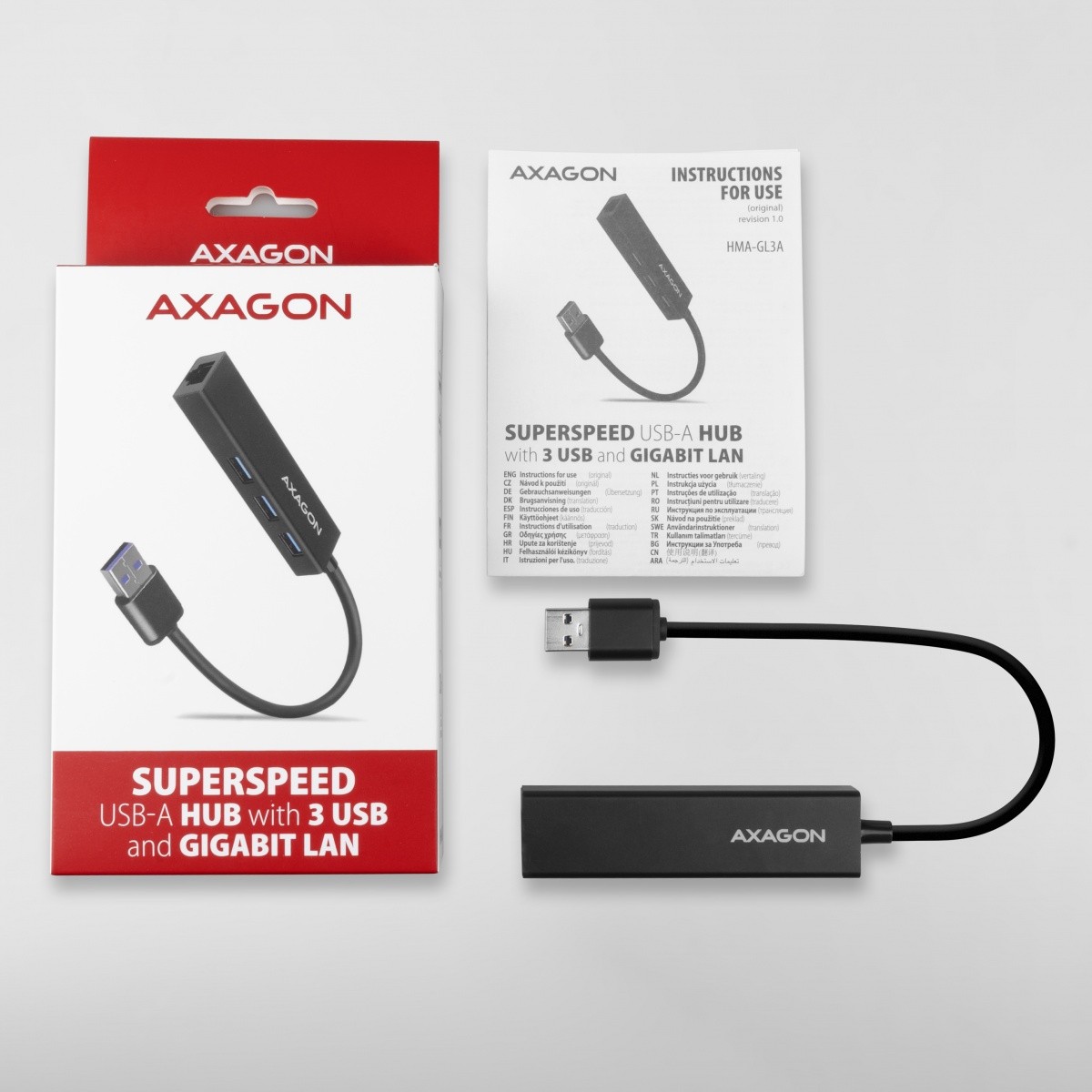 Večnamenski USB hub HMA-GL3A, 4v1, 5Gbps, 3x USB-A + GLAN 6