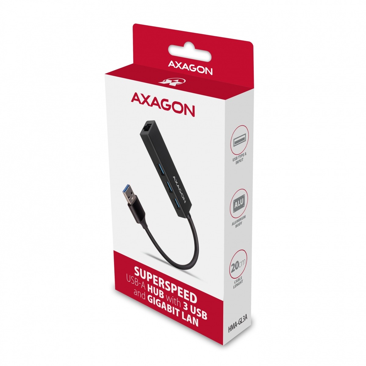 Večnamenski USB hub HMA-GL3A, 4v1, 5Gbps, 3x USB-A + GLAN 7