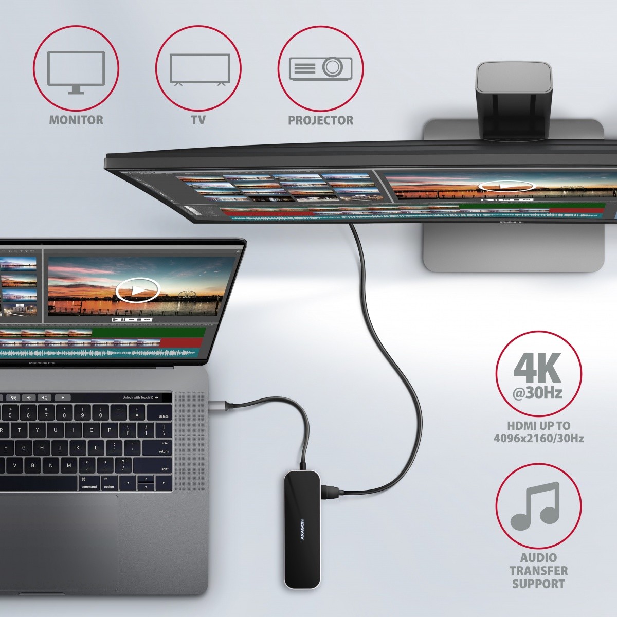 večportni USB hub, 6v1, 5Gbps, 3x USB-A, HDMI 4K/30Hz, GLAN, PD 100W 4