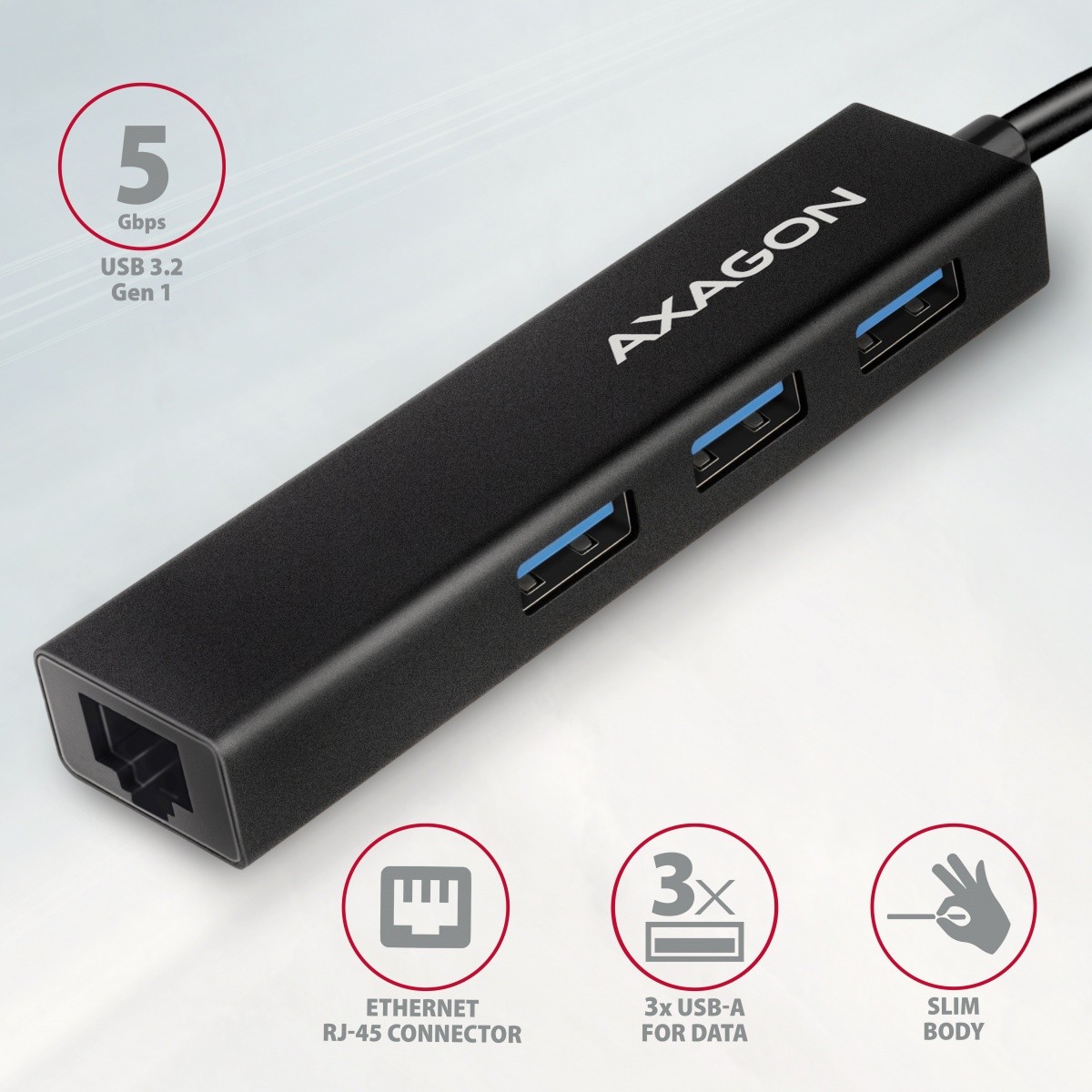 večportni USB hub, 4v1, 5Gbps, 3x USB-A + GLAN 2