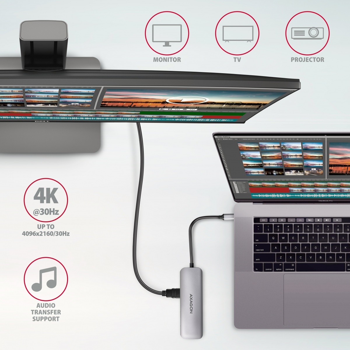 večportni USB hub, 5v1, 5Gbps, 2x USB-A, HDMI 4K/30Hz, SD/microSD, PD 100W 6