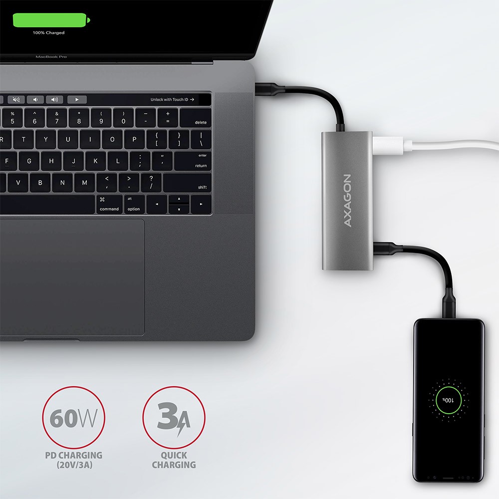 USB hub, 5v1, 10Gbps, 2x USB-A + 2x USB-C, HDMI 4K/60Hz, PD 100W 5