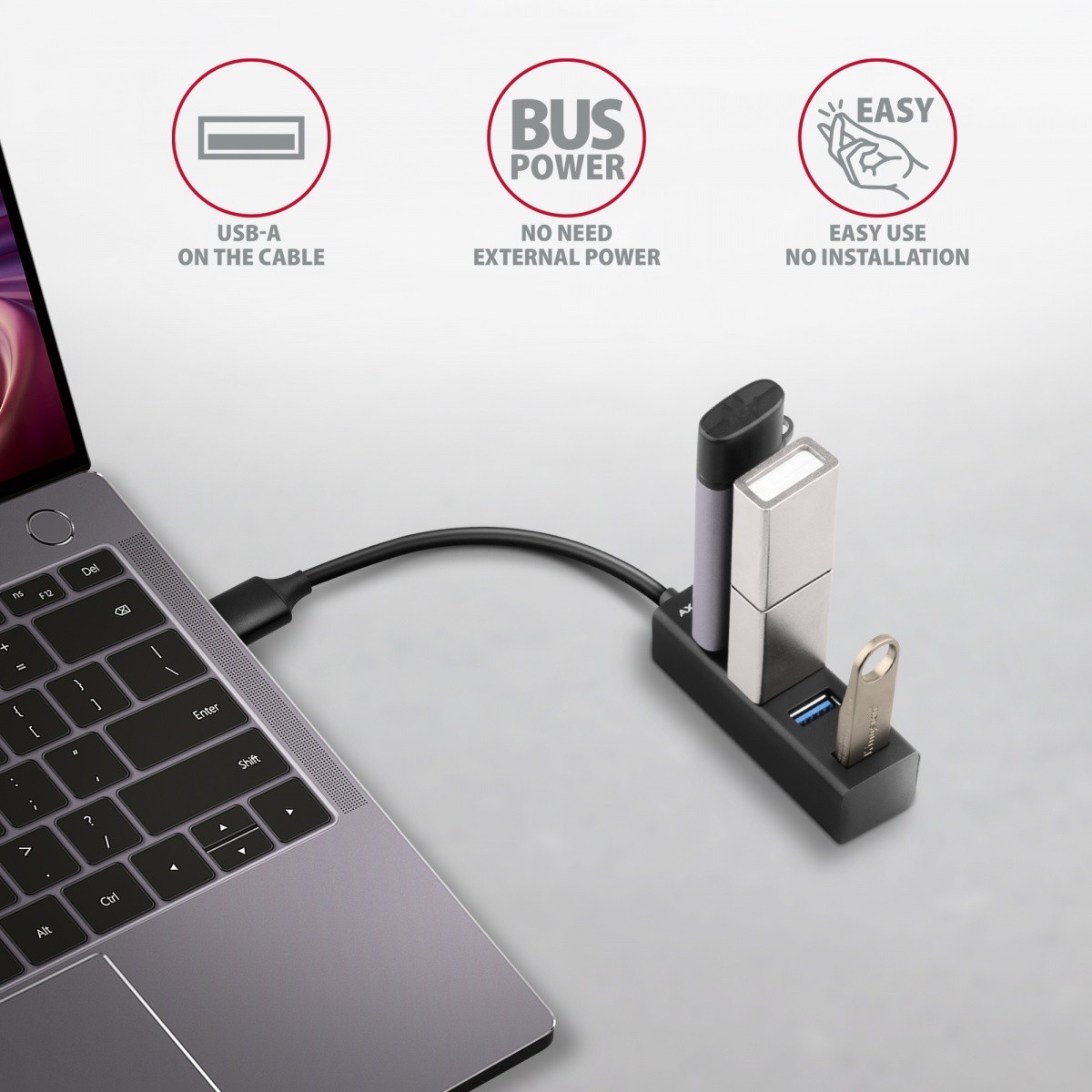 4-portni Mini USB 3.2 Gen 1 hub, ozek profil, 20cm USB-A kabel 3