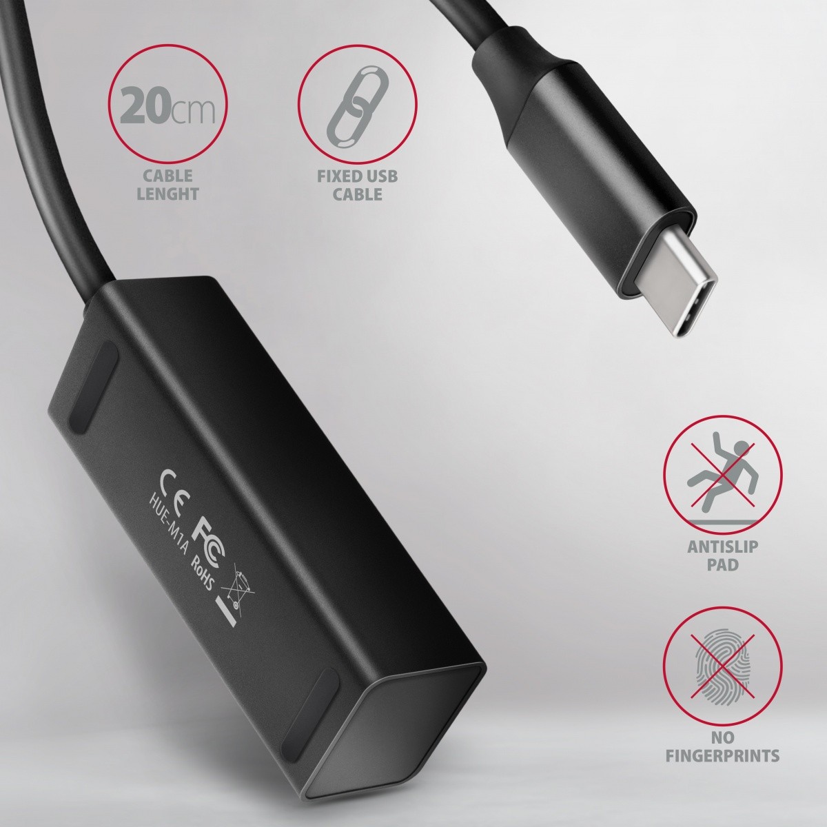 4-portni Mini USB 3.2 Gen 1 hub, ozek profil, 20cm USB-C kabel 4