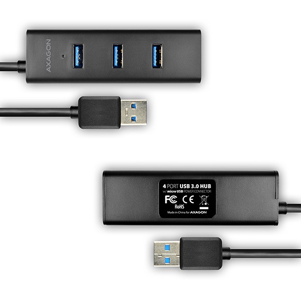 4-portni USB 3.2 Gen 1 hub za polnjenje, 30cm kabel, microUSB za dodatno napajanje 2