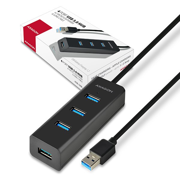 4-portni USB 3.2 Gen 1 hub za polnjenje, 1.2m kabel, microUSB za dodatno napajanje 5