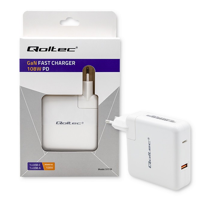 GaN hitri polnilnik USB-C 108W, bel 3