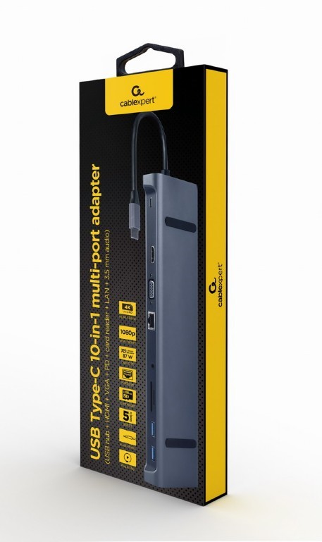 Gembird USB-C Hub z PD, GbE, VGA, HDMI, 3xUSB 3.1, čitalnik kartic SD 3