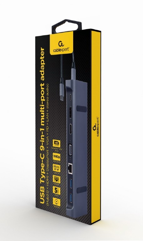 Gembird USB-C Adapter 9v1 (HDMI, DP, USB, LAN) 6