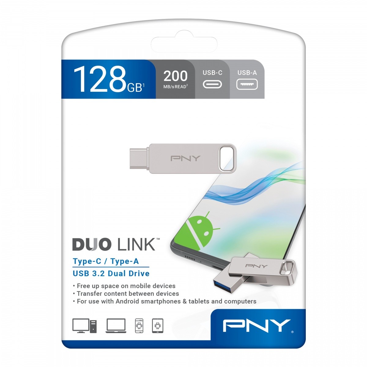 USB ključek PNY Duo-Link, 128GB, USB 3.2