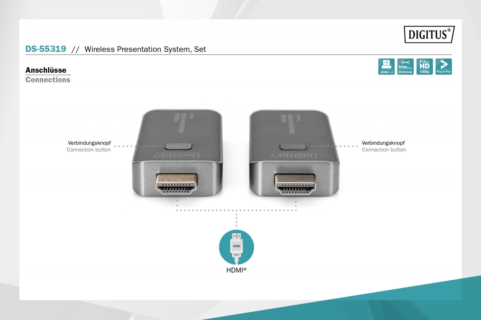 Brezžični HDMI podaljšek (Extender) Digitus, 50m, 1080p, 5GHz 4