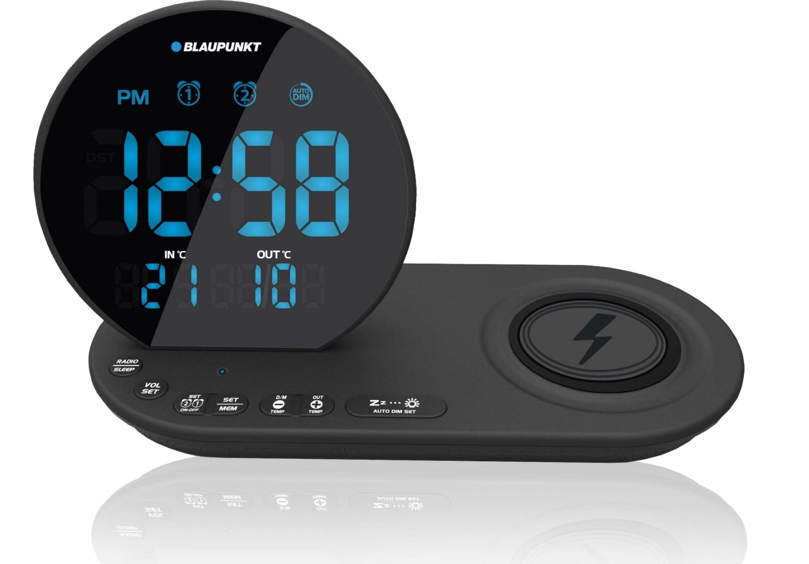 Radio budilka CR85BK z USB, brezžičnim polnjenjem, notranjo/zun. temp. 2