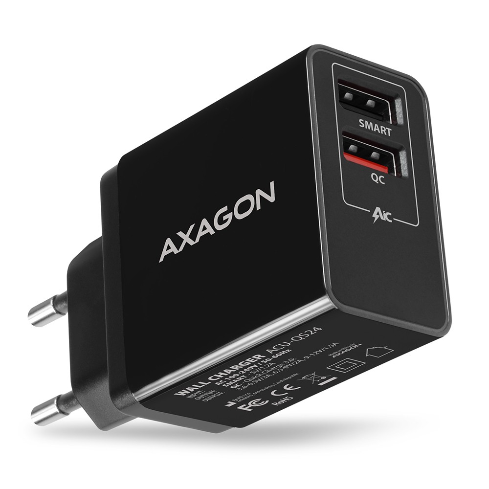 AXAGON ACU-QS24 USB polnilec QC 3.0, 2x USB-A, 24W