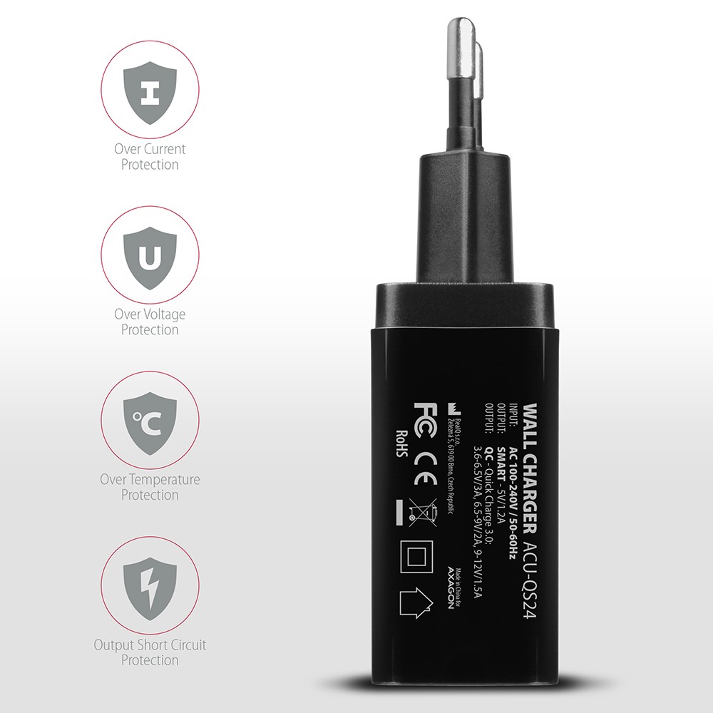 AXAGON ACU-QS24 USB polnilec QC 3.0, 2x USB-A, 24W 5