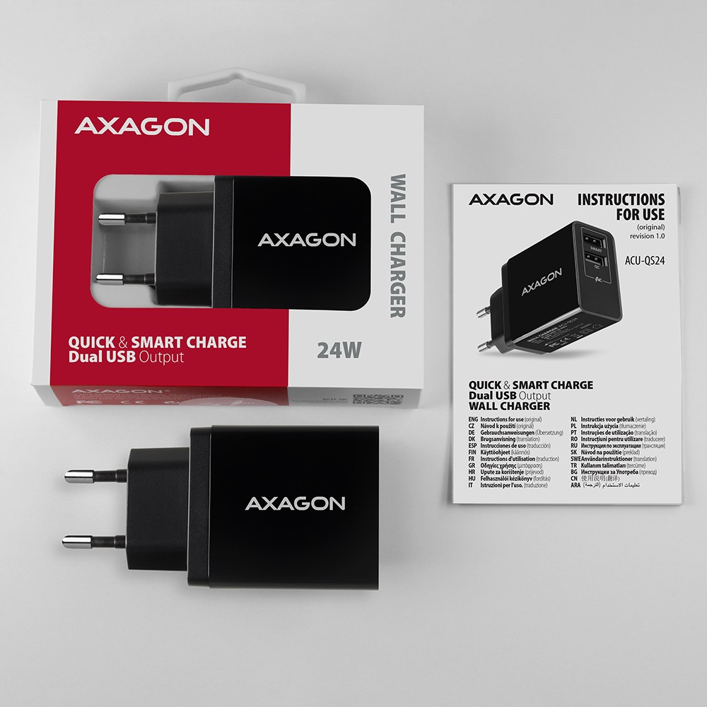 AXAGON ACU-QS24 USB polnilec QC 3.0, 2x USB-A, 24W 8