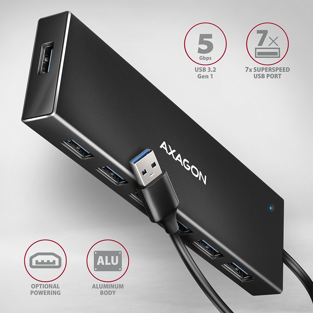USB 3.2 HUB HUE-F7A, 7-portni, ALU FLAT, micro USB, 1m kabel 2