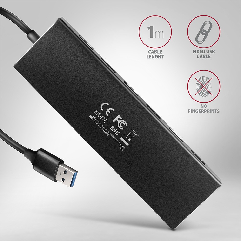 USB 3.2 HUB HUE-F7A, 7-portni, ALU FLAT, micro USB, 1m kabel 6