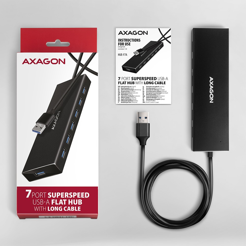 USB 3.2 HUB HUE-F7A, 7-portni, ALU FLAT, micro USB, 1m kabel 7