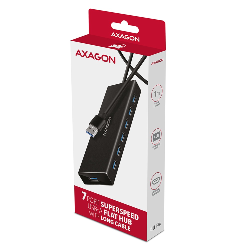 USB 3.2 HUB HUE-F7A, 7-portni, ALU FLAT, micro USB, 1m kabel 8