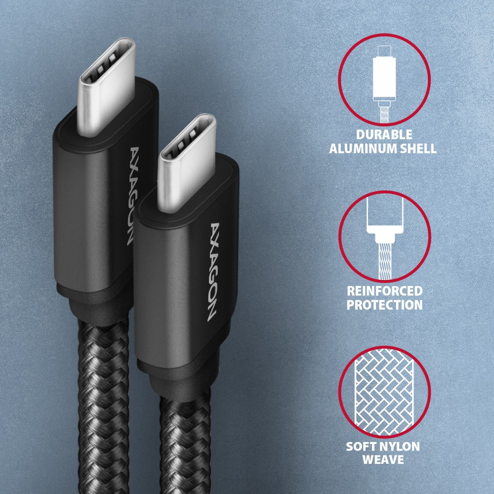 AXAGON BUCM3-CM30AB USB-C vtični kabel, 3m, PD 60W, črn 3