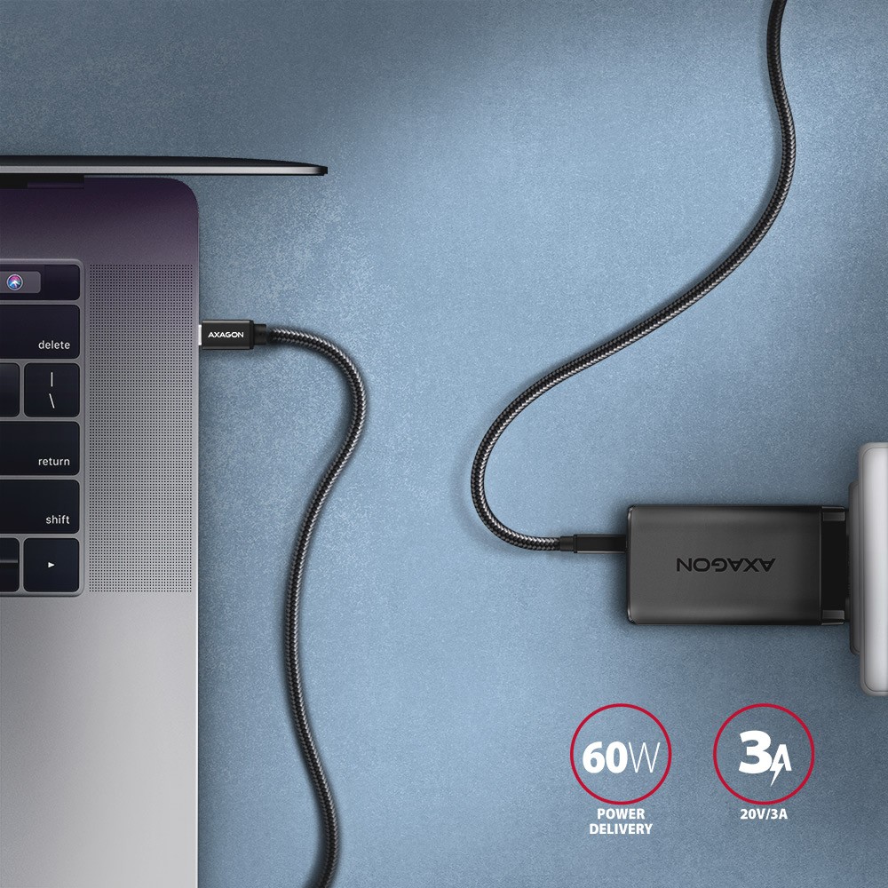 AXAGON BUCM3-CM30AB USB-C vtični kabel, 3m, PD 60W, črn 4