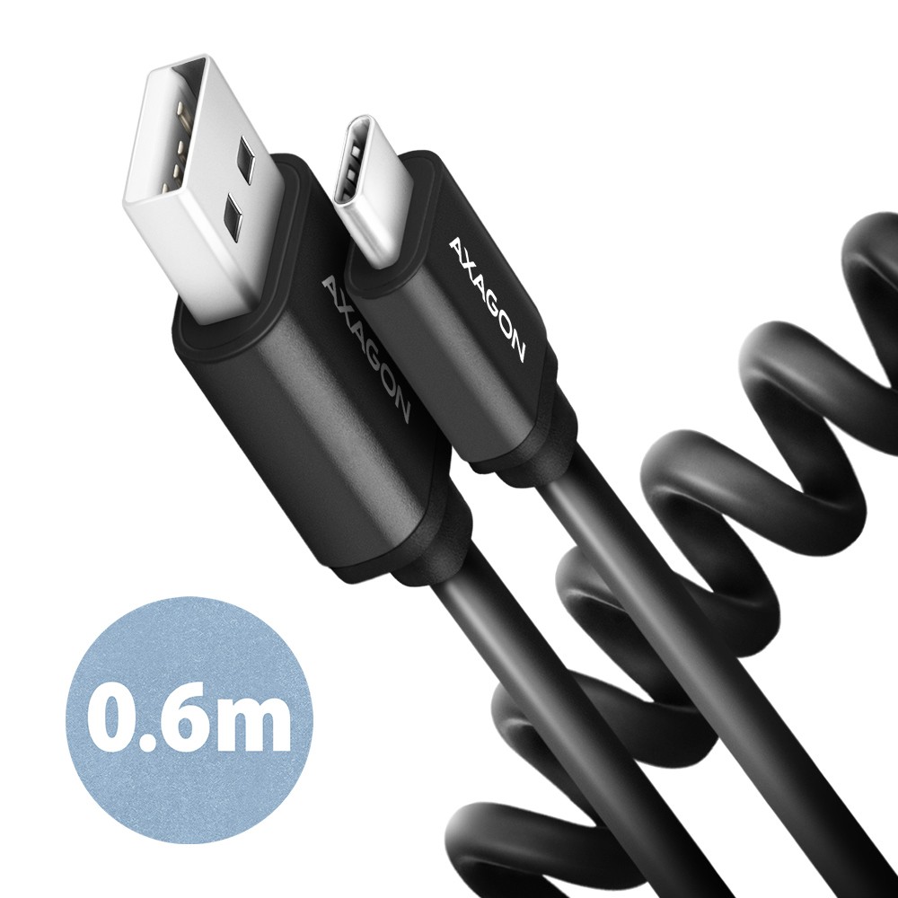 Kabel Twister USB-C na USB-A 0.6m, USB 2.0, 2.4A, ALU/PVC