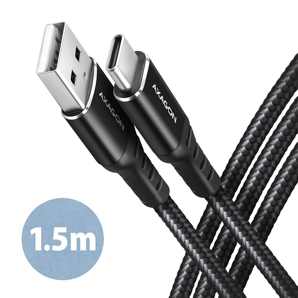 Kabel USB-C na USB-A 1.5m, USB 2.0, 3A, ALU, oplot
