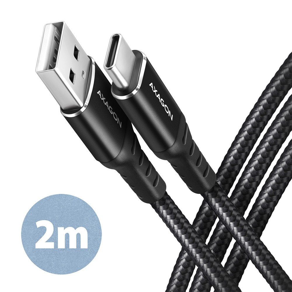 Kabel USB-C na USB-A 2.0m, USB 2.0, 3A, ALU, oplot