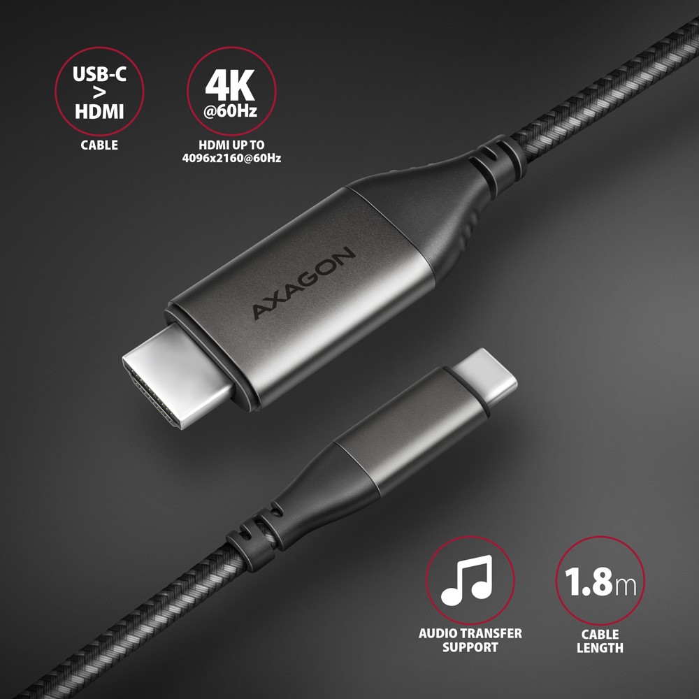 AXAGON RVC-HI2MC USB-C v HDMI 2.0 adapter, 4K/60Hz, 1.8m kabel 2