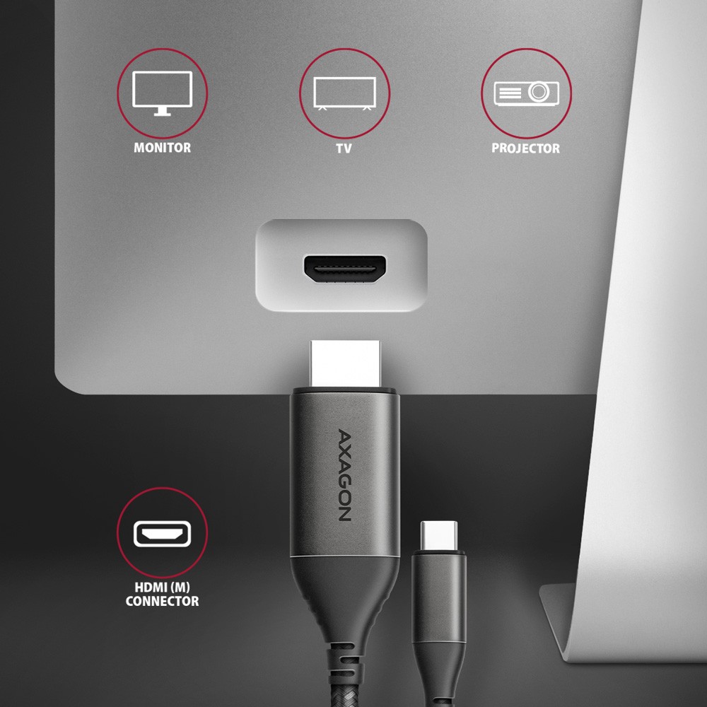 AXAGON RVC-HI2MC USB-C v HDMI 2.0 adapter, 4K/60Hz, 1.8m kabel 4