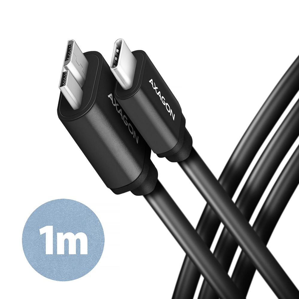 Micro-B USB kabel, USB-C 3.2 Gen 1, 1m, 3A, ALU, črn