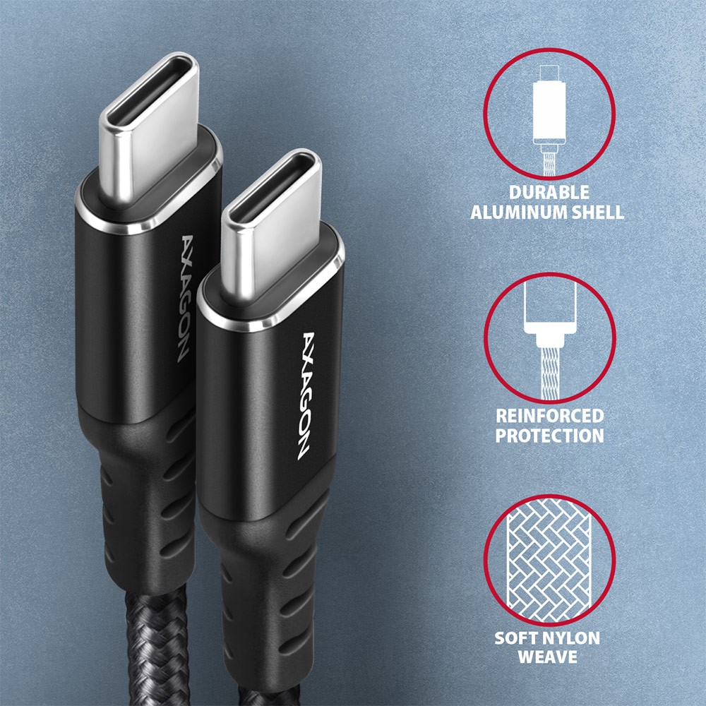 USB-C na USB-C kabel 2.0, 1m, PD 60W, 3A, ALU, oplet 3