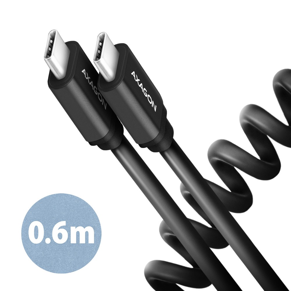 Twister USB-C kabel, 0.6m, USB 2.0, 3A, ALU, črn