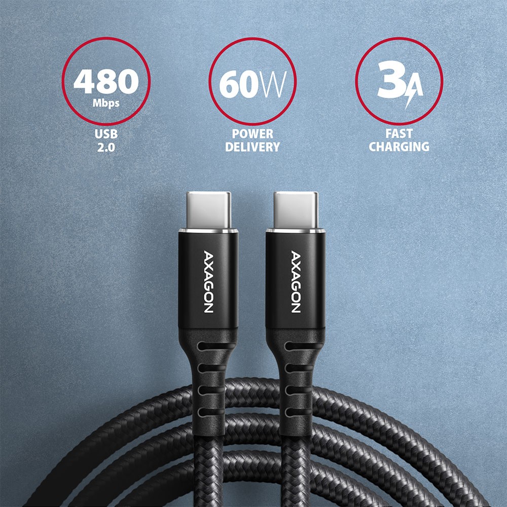 USB-C na USB-C kabel 2.0, 2m, PD 60W, 3A, ALU, oplet 2