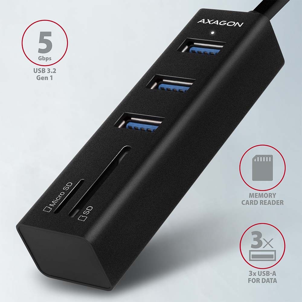 Večvratni USB-A hub (3x) + SD/microSD, USB 3.2 Gen 1, kovinski, 20cm kabel 2