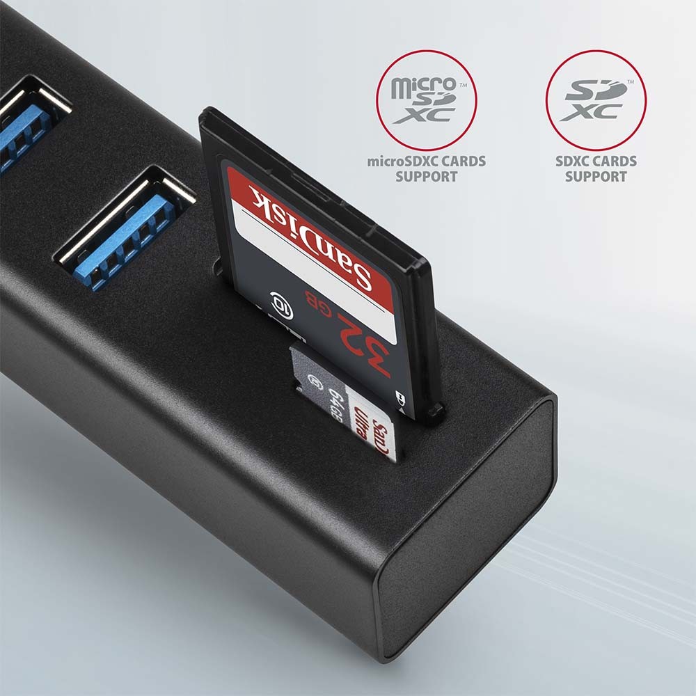 Večvratni USB-A hub (3x) + SD/microSD, USB 3.2 Gen 1, kovinski, 20cm kabel 3