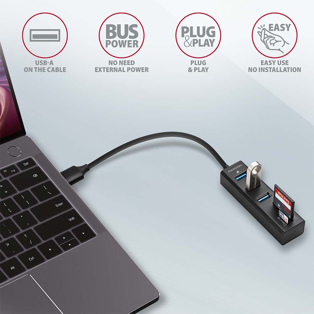 Večvratni USB-A hub (3x) + SD/microSD, USB 3.2 Gen 1, kovinski, 20cm kabel 4