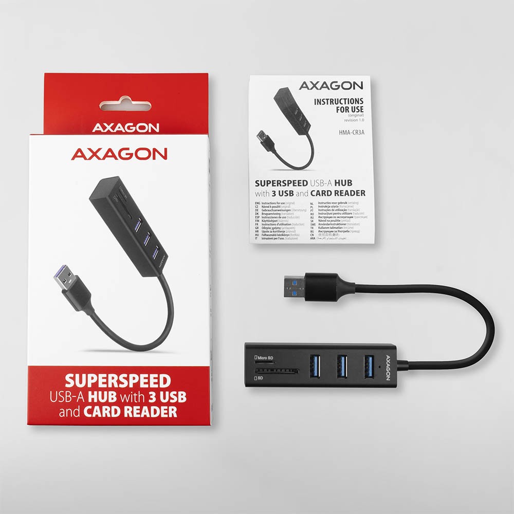 Večvratni USB-A hub (3x) + SD/microSD, USB 3.2 Gen 1, kovinski, 20cm kabel 6